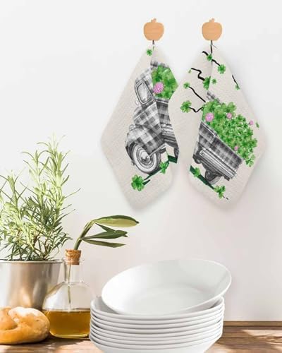 Falaniique Buffalo Plaid Truck Waffle Dish Towel Set of 2