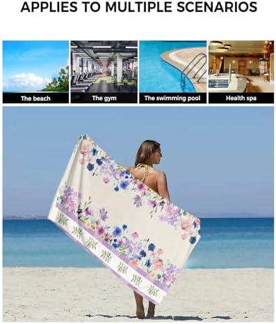 Smile Sunflower 3 Pcs Bath Towels Set Spring Purple Blue Flowers Linen
