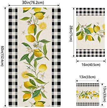 Smile Sunflower 3 Pcs Bath Towel Set - Soft Black Plaid Lemon Linen