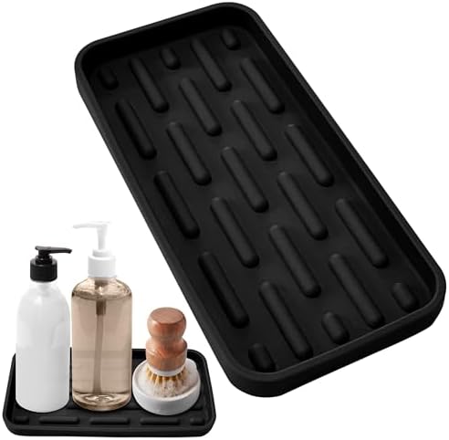 DENDEN Home Silicone Bathroom Vanity Tray - 9x4 Black
