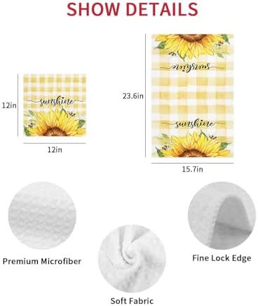 Falaniique Plaid Sunflower Waffle Dish Towel Set of 2