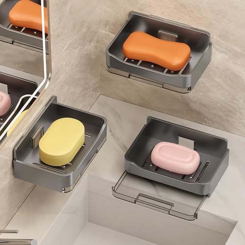 2Pcs Wall Mounted Soap Holder with Drip Tray and Hook