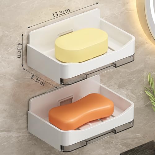 2Pcs Wall Mounted Soap Holder with Drip Tray and Hook