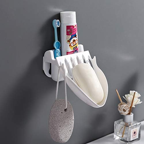 Healifty Wall-Mounted Soap Holder with Toothbrush and Toothpaste Storage