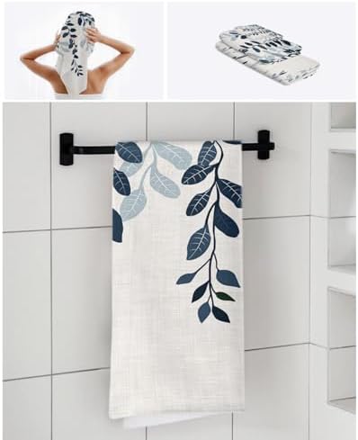 Smile Sunflower 3 Pcs Bath Towel Set - Blue Leaves Linen Texture