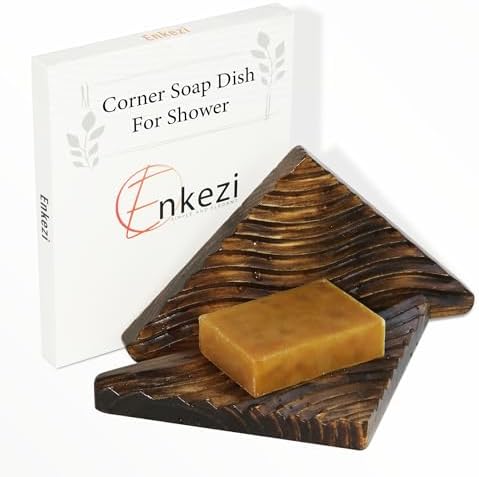 ENKEZI Corner Soap Dish 2 Pack - Wooden Bathroom Holder