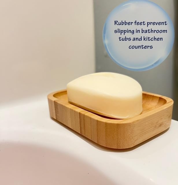 Bamboo Soap Holder with Drainage and Rubber Feet