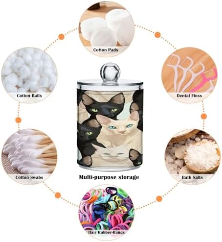 YETTASBIN Cat Clear Storage Jars 2 Pack for Bathroom Vanity Organization
