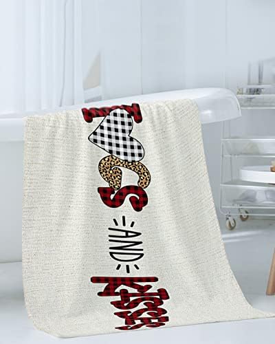 Boanket Valentines Day 3 Piece Towel Set with Leopard Plaid and Lettering