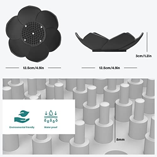 Hsmanchry 3 Pack Silicone Soap Dish Non-Slip Self-Draining Black White Gray