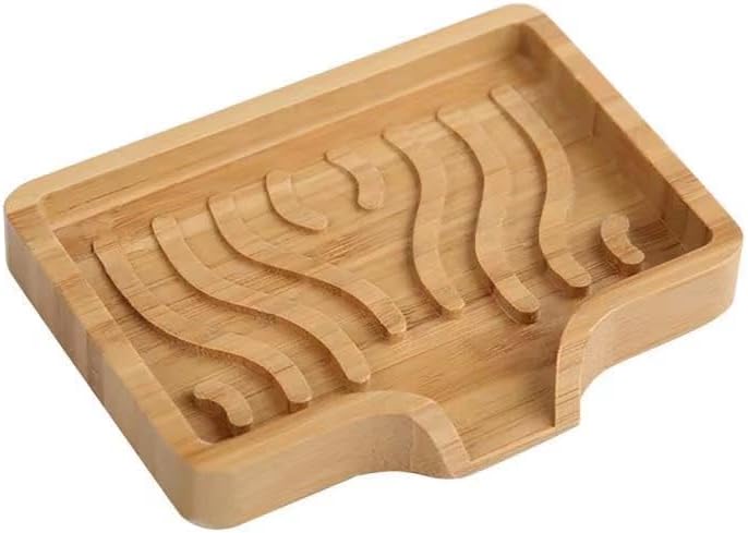 LSCH Bamboo Soap Dish with Drain Spout and Non-Slip Base