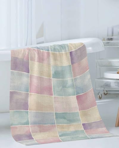 Shine-Home Pink Checkered Towel Set for Bathroom
