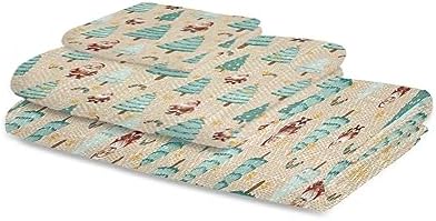 Christmas Bath Towel Set of 3 - Santa Tree Pattern