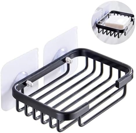 BWESOO Black Adhesive Soap Bar Holder with 2 Hooks