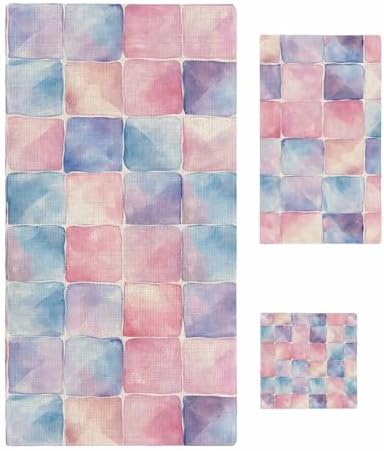 Shine-Home Rainbow Plaid Towel Set for Bathroom