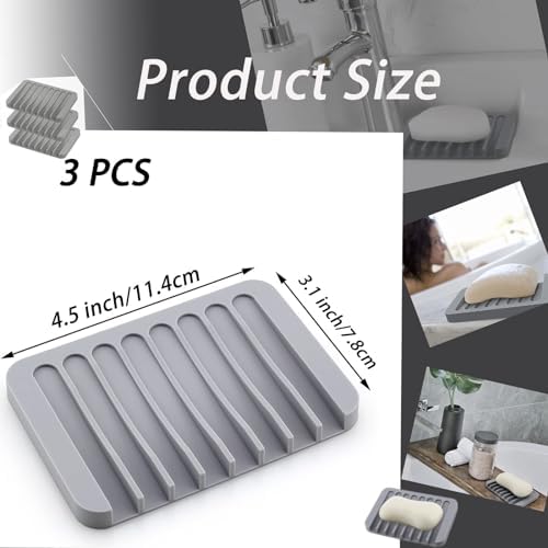Premium Silicone Soap Dish Set of 3 Self Draining Waterproof Durable
