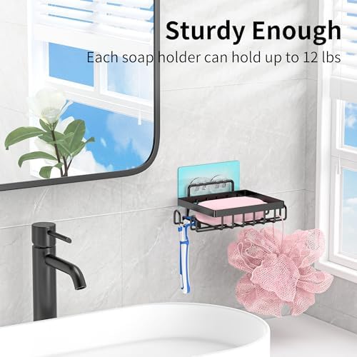 Dobango Bathroom Soap Dish Holder with Hooks Black 1