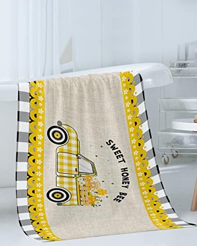 Chees D Zone Yellow Plaid Farm Truck Bath Towel Set