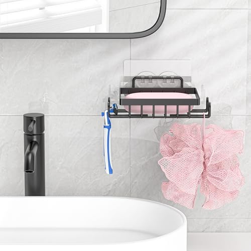 Dobango Bathroom Soap Dish Holder with Hooks Black 1