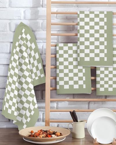 Falaniique Sage Green Plaid Waffle Towel Set of 2 1