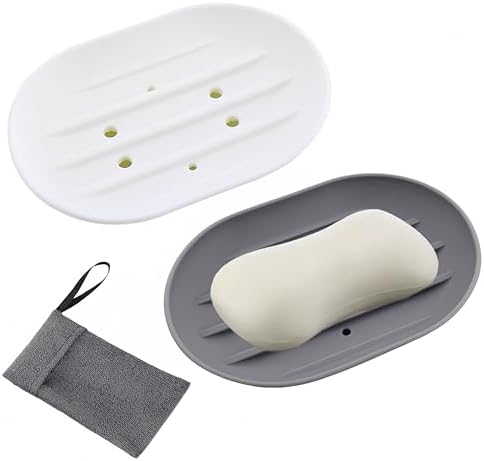 2pcs Silicone Soap Dish with Drain Spout