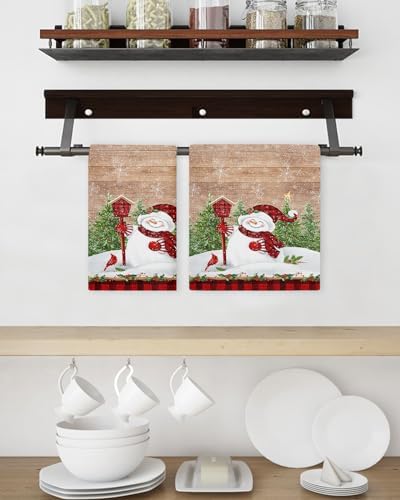 Falaniique Snowman Waffle Towel Set of 4 Wood Brown 157x236 1