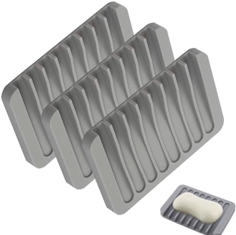 Premium Silicone Soap Dish Set of 3 Self Draining Waterproof Durable