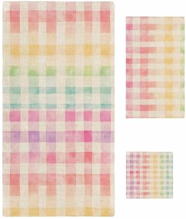 Shine-Home Purple Pink Plaid Towel Set