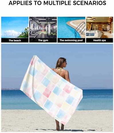 Shine-Home Abstract Plaid Towel Set - Modern Blue Pink Ombre 1