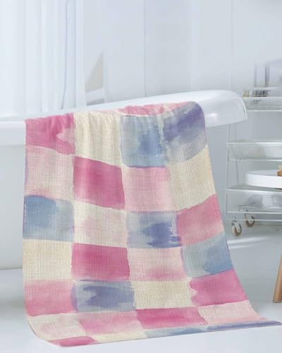 Shine-Home Pink Blue Plaid Towel Set 3pcs
