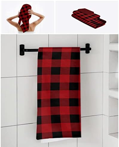 Black and Red Buffalo Check Towel Set 3pcs for Home Bathroom
