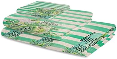 Chees D Zone Bath Towel Set with Green Succulent Design