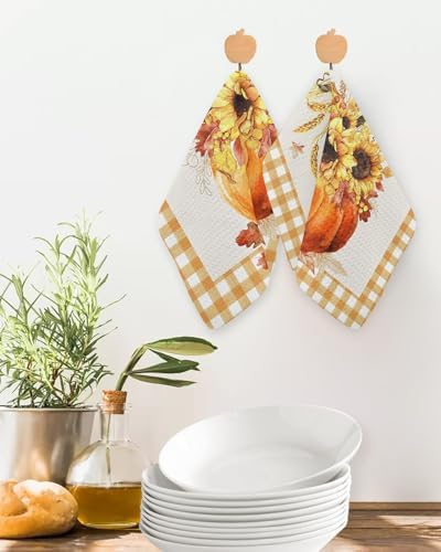 Pumpkin Sunflower Waffle Towel Set of 2