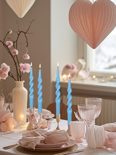 LPUSA Blue Taper Candle Sticks Spiral Tapered Candles - 10 Inch 4pcs