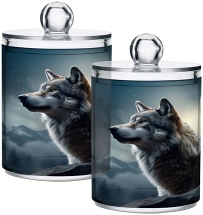 YETTASBIN Wolf Clear Jars 2 Pack 14 oz Cotton Swab Holder with Lid