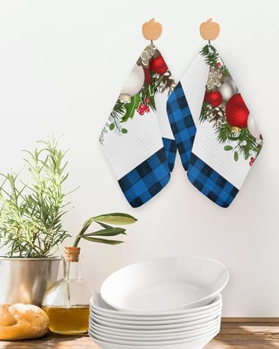 Falaniique Red Christmas Balls Waffle Towel Set of 2