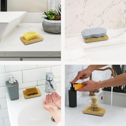 ENKEZI 2-Pack Wooden Soap Dish for Shower and Bath