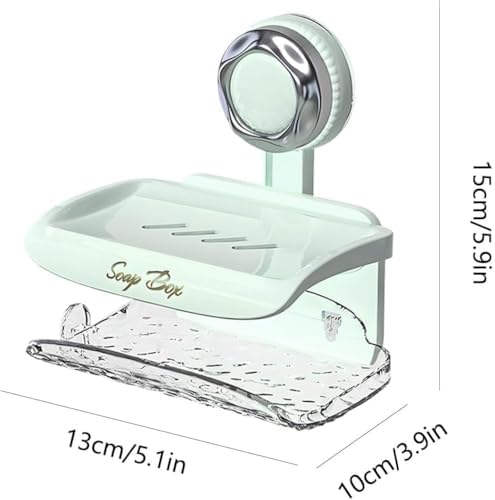 Suction Soap Holder - Double Tray Green Wall Mount