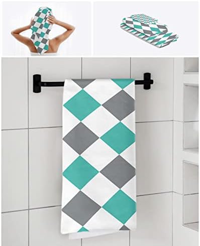 Summer Teal Green Grey Diamond Lattice Abstract Towel Set for Bathroom