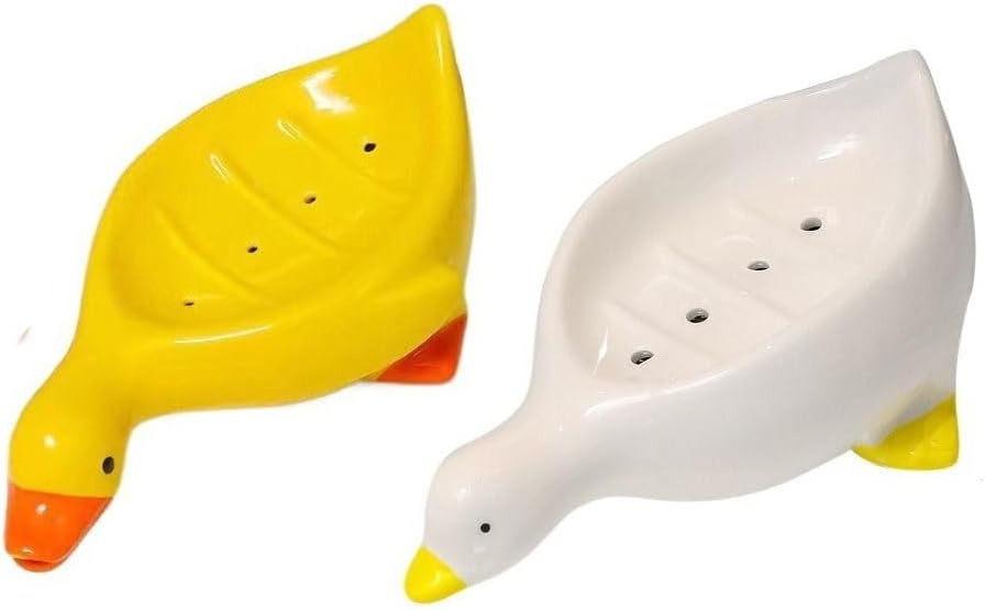Cute Duck Shape Plastic Soap Dish Holder with Self Draining Design