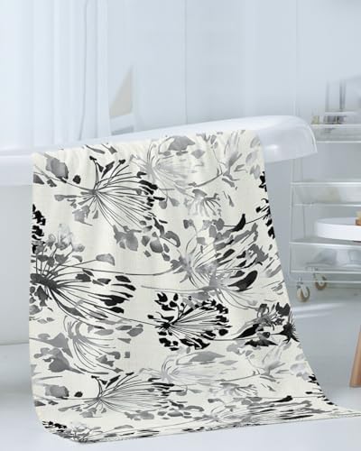 Smile Sunflower 3 Pcs Bath Towel Set Grey and Black Flowers