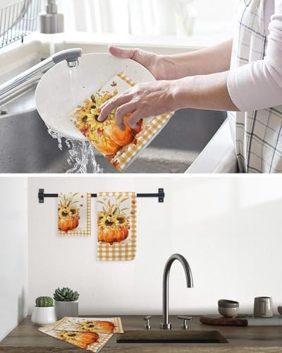 Pumpkin Sunflower Waffle Towel Set of 2