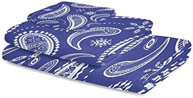 Shine-Home Blue Microfiber Towel Set with Paisley Design