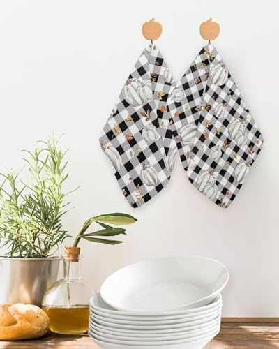 Falaniique Plaid Pumpkin Waffle Towel Set of 2