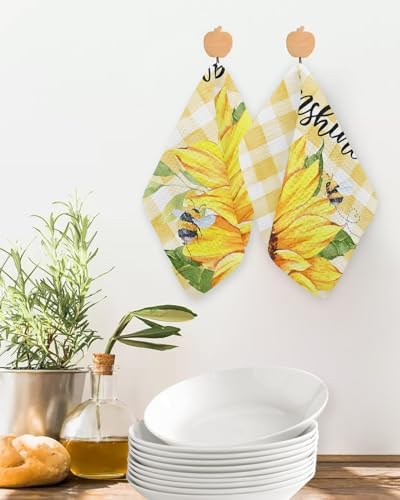 Falaniique Plaid Sunflower Waffle Dish Towel Set of 2