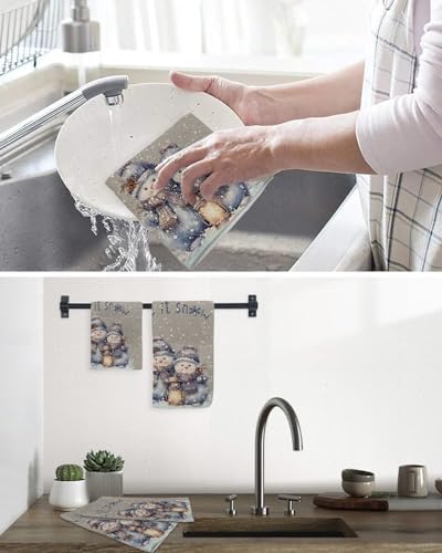 Falaniique Grey Snowman Waffle Dish Towels Set of 2