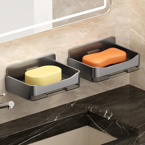 2Pcs Wall Mounted Soap Holder with Drip Tray and Hook