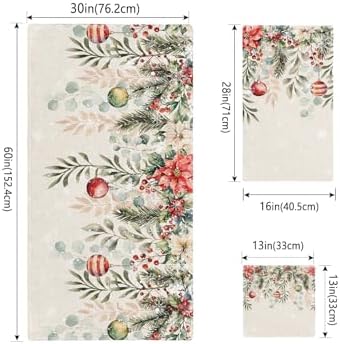 Christmas Bath Towels Set of 3 - Poinsettia Holly Eucalyptus Decor