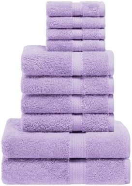 Superior Egyptian cotton pile 10 piece towel set purple 1