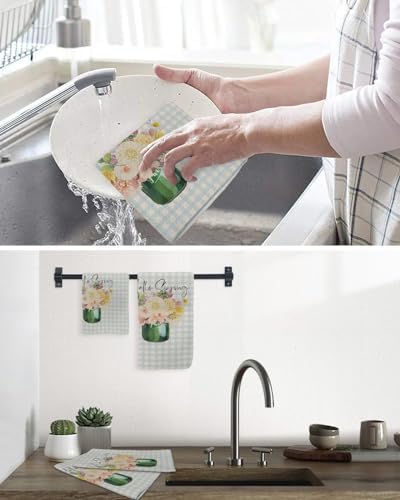 Falaniique Flower Plaid Waffle Towel Set of 2